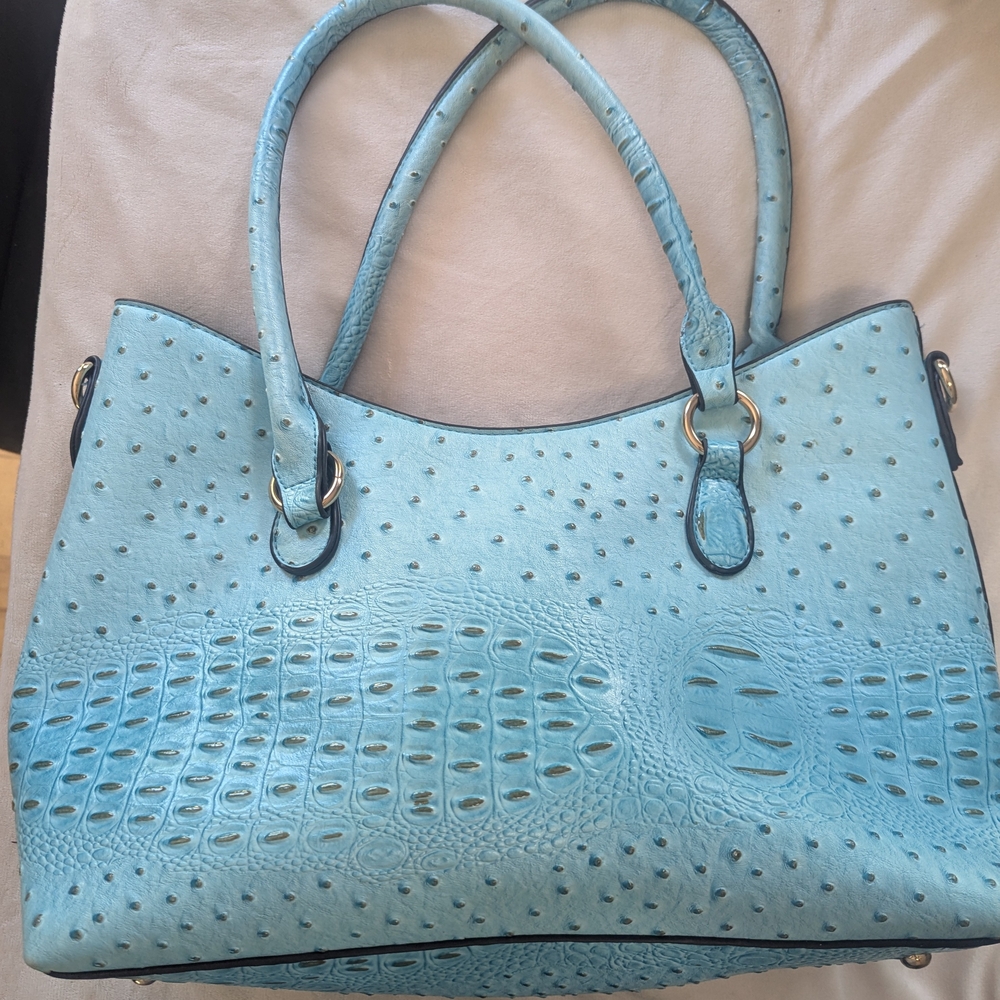 Elegant Blue Textured Women's Handbag